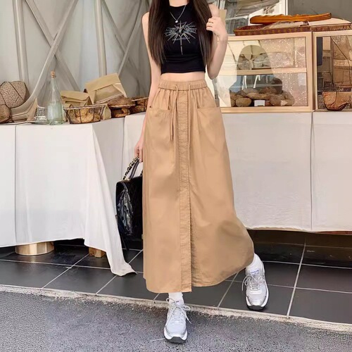Women's Summer Loose Plus Size A-line Skirt with Double Pockets and Side Slits