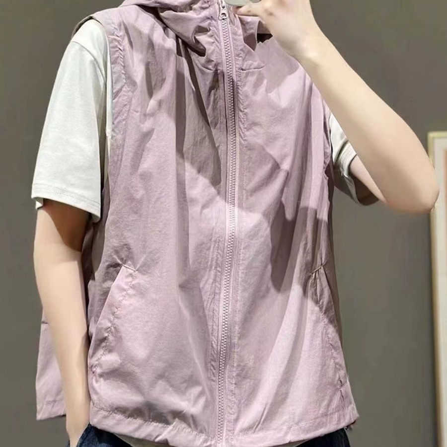 夏季透气春夏季薄款连帽拉链女马甲新款冲锋衣防晒时尚百搭防晒衣