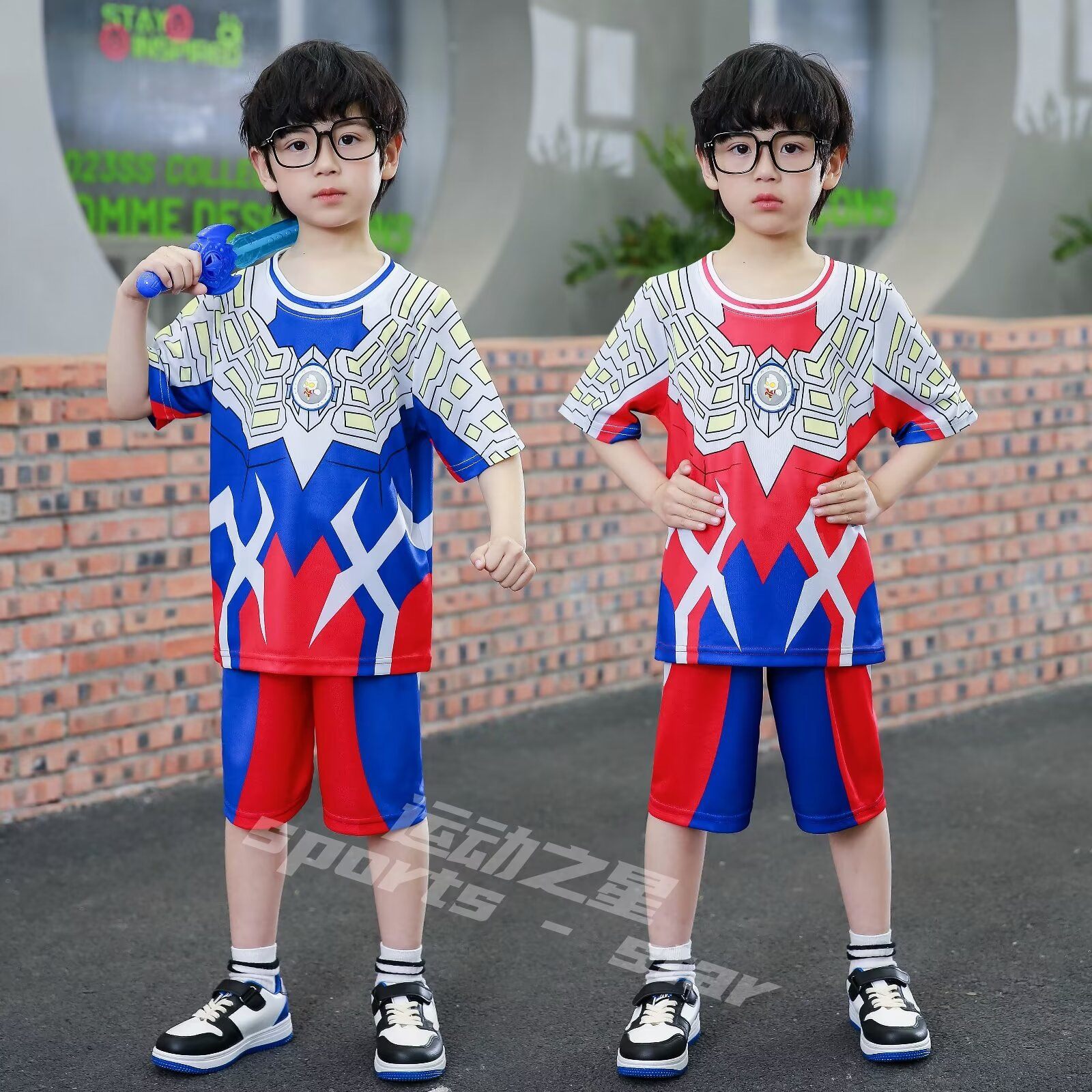 089 Superman with lights Fake Two-piece suit with Spider-Man Children's Wear Basketball Suit Kindergarten Performance Suit Competition
