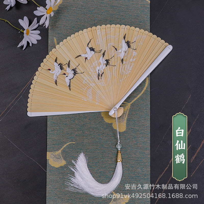 中国風全竹古典扇子女性日本式古風古典黒折扇竹扇漢服舞踏扇持ち歩きやすい|undefined