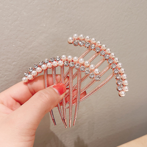 Alloy electroplating medium five-tooth comb pearl rhinestone hairpin ball hair insert adult temperament hair twister headwear