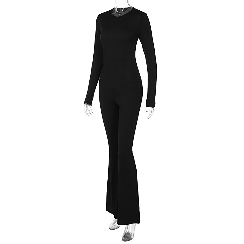 Autumn Winter Women Sexy Backless Long Sleeves Bell Bottom Pants Slim Fit Hip Raise Jumpsuit Women