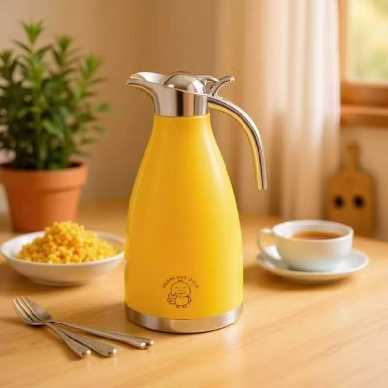 かすかな黄色いアヒル型コーヒーポット、大容量、火傷防止、保温ポット、食品グレードのステンレス製保温ポット、ギフトロゴ入り|undefined