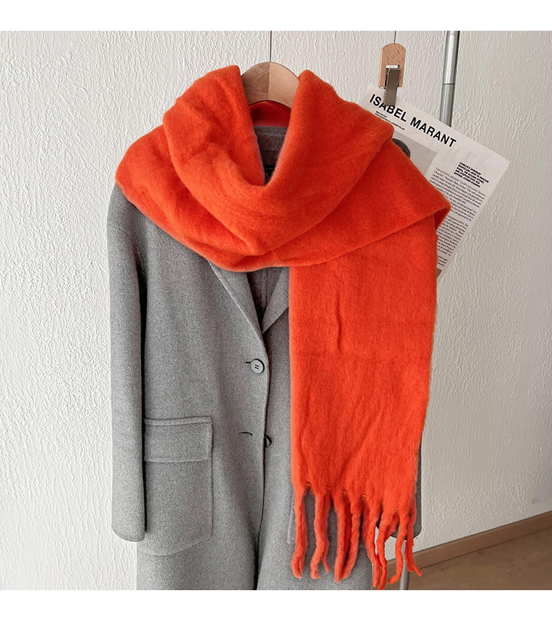 Solid color mohair with lazy style, soft fluffy solid color, big pull hair warm scarf for students and couples_voghion.com