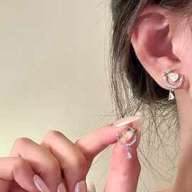 丘比特星月水滴镶钻耳环女夏小众设计感耳钉2023新款洋气耳饰