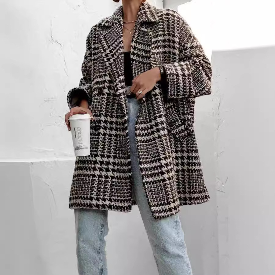 Women's Clothing Autumn And Winter Thickened Plaid Coat With Lining Woolen Coat_voghion.com