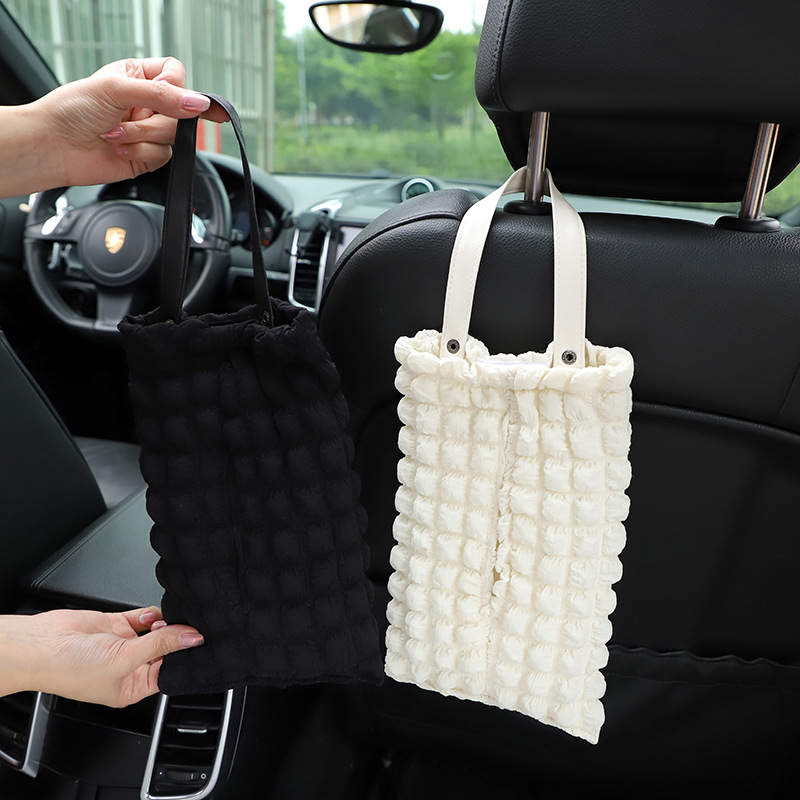 Puff grid car tissue box, personalized car seat back-mounted storage tissue box, wholesale for car interiors