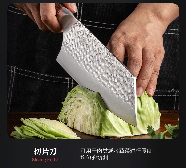 跨境爆款彩木柄锤纹钢头刀具套装厨房不锈钢日式锋利厨师刀三德刀