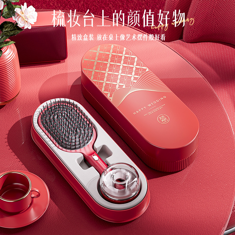 2025 中国赤ウェディングコームセットエアバッグ結婚式持参金ギフトウェディングコームペアコームエアクッションコームギフトボックスヘアケア|undefined