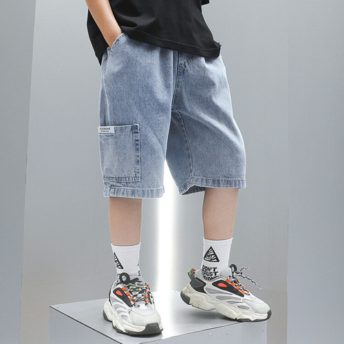 Boys' denim shorts, fashionable trousers, summer thin, stylish children's clothing, trendy boys' casual mid-length pants