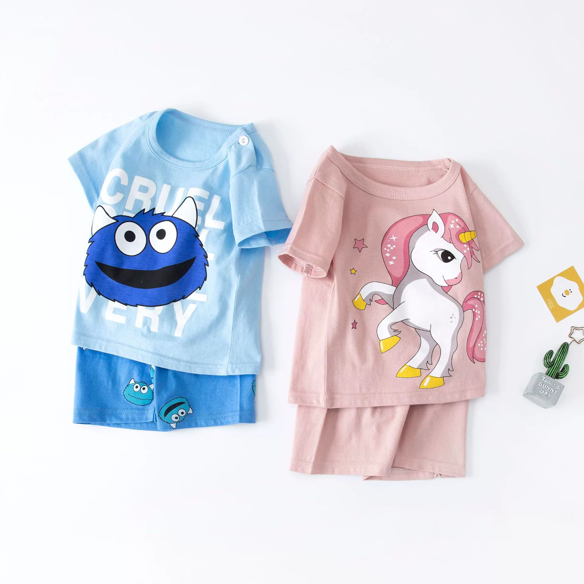 Детский костюм с короткими рукавами, летняя хлопковая одежда для мальчиков и девочек, пижама-двойка, Детская футболка, одежда, детская одежда оптом