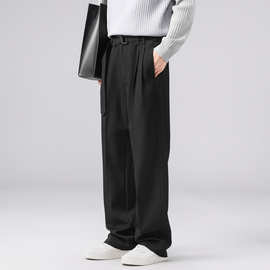 秋季新品直筒版型腰带装饰休闲西裤