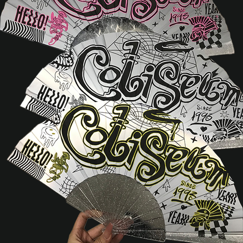 Bar transfronterizo bungee láser ventilador de tela reflectante polvo brillante ventilador de fractura de plástico transparente puede agregar diseño de impresión