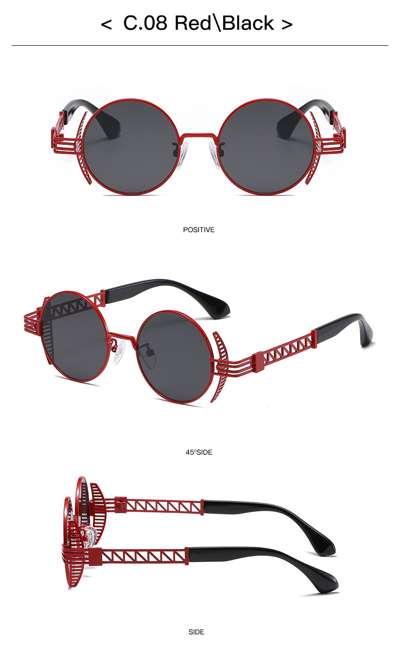 Hip Hop Punk Color Sólido C.A. Protección UV400 Marco Redondo Fotograma Completo Gafas De Sol Mujer display picture 8