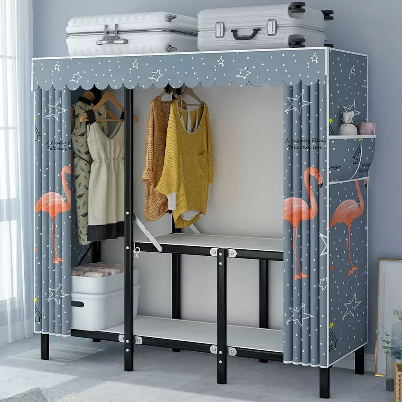 宅怡家免安装简易衣柜钢架接头可折叠布衣柜组装出租房用布艺衣橱