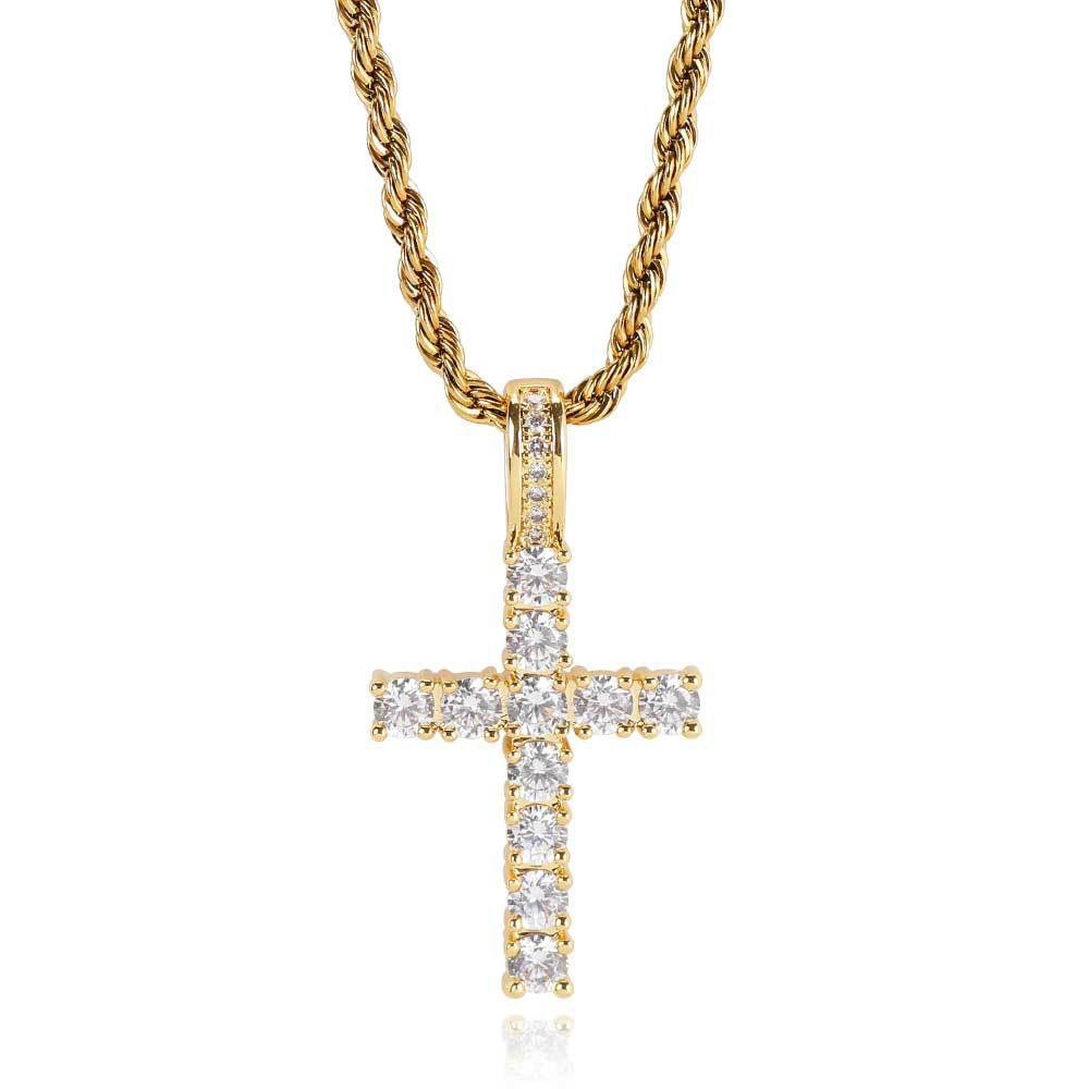 Collier en acier titane avec croix incrustée de diamants, style hip-hop simple et haut de gamme, fusion européenne et américaine._voghion.com