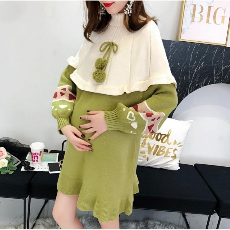 서양식 가을과 겨울 임산부복 가을과 겨울 정장 유행 상의 느슨한 중간 길이 스웨터 여성 트렌디한 핫 엄마 개성