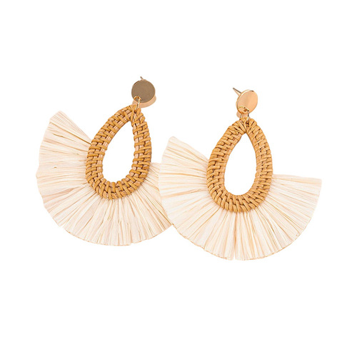 Ins internet celebrity style tassel earrings for women spring and summer new holiday high-end raffia earrings trendy wholesale