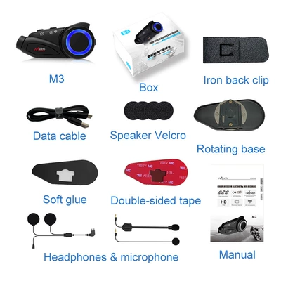 Maxto Helmet Bluetooth Headset M3 Hd Video Recording 6-Person Simultaneous Intercom Motorcycle Intercom Driving Recorder (Motorcycle Helmet Headset) - maxto-m3-english-version-no-memory-card
