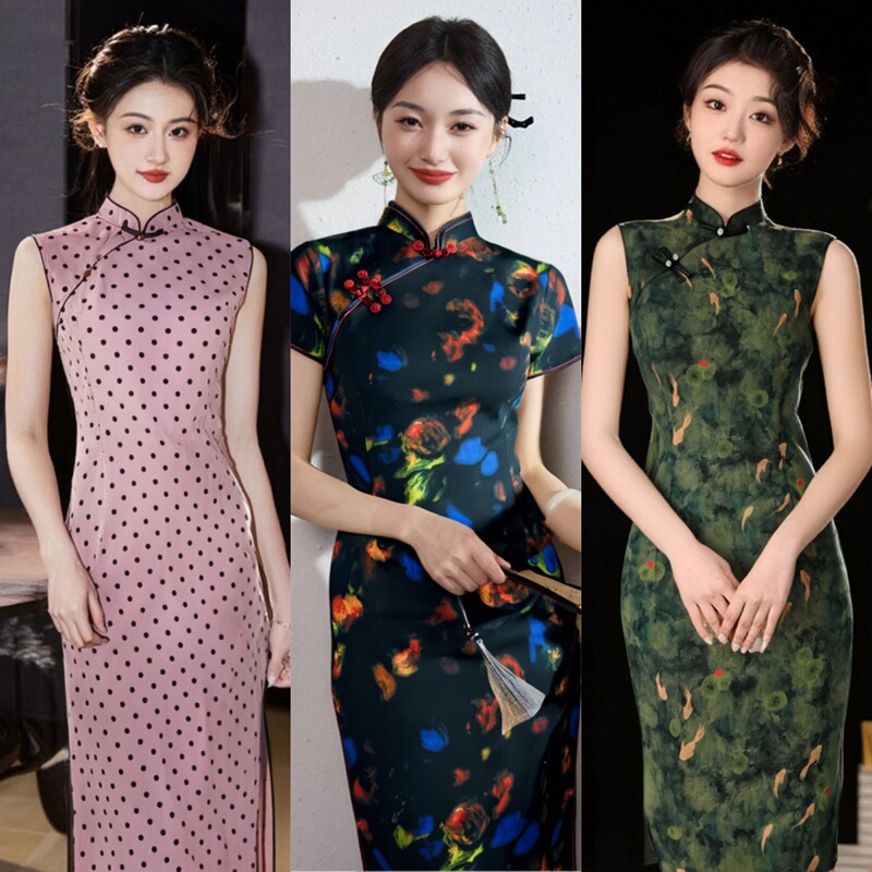 Chinese-Style Improved Cheongsam Dress for Women, Summer Chinese Style Blue Girl's Daily Artistic Waist-Cinching Slimming Slit Dress Chinese-Style Improved Cheongsam Dress for Women, Summer Chinese Style Blue Girl's Daily Artistic Waist-Cinching Slimming Slit Dress