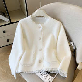 秋季小香风厚外套女秋冬2025新款纯色小个子仿水貂绒针织开衫上衣