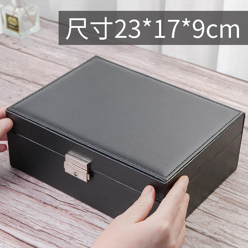 Caja de joyería de gran capacidad doble capa con cerradura organizador creativo para anillos pendientes y collares