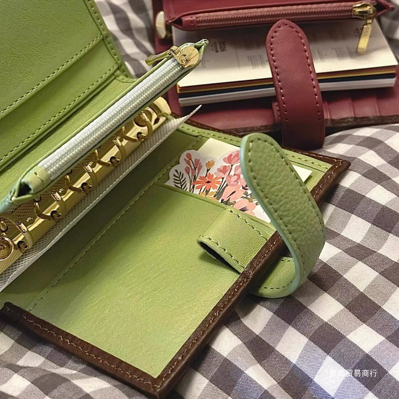 复古牛油果绿皮质手账本活页简约高颜值学生日记事笔记本子便携|undefined