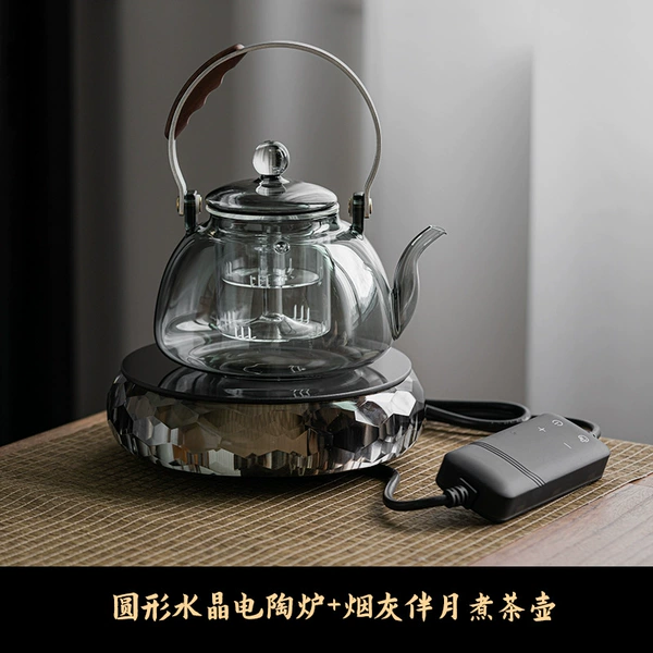 Round crystal electric pottery stove + soot ash with moon boiling teapot