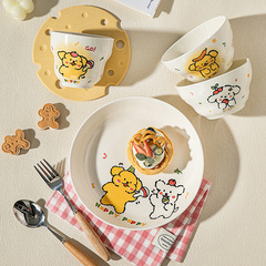 ボウル漫画かわいい高価値新しい釉下セラミックインスタントラーメンボウルスプーンカッププレート家庭用食器セット