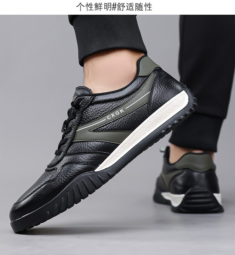 Giày thể thao nam da mềm đế mềm thoáng khí phối sọc, kiểu sneaker cổ thấp — màu trắng ngà, đen, Lớp đầu màu be 6002, Đen đầu lớp 6002 chi tiết 21