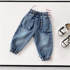 男童哈倫牛仔褲2024新款束腳洋氣男孩女童裝韓版長褲寬鬆工裝褲潮