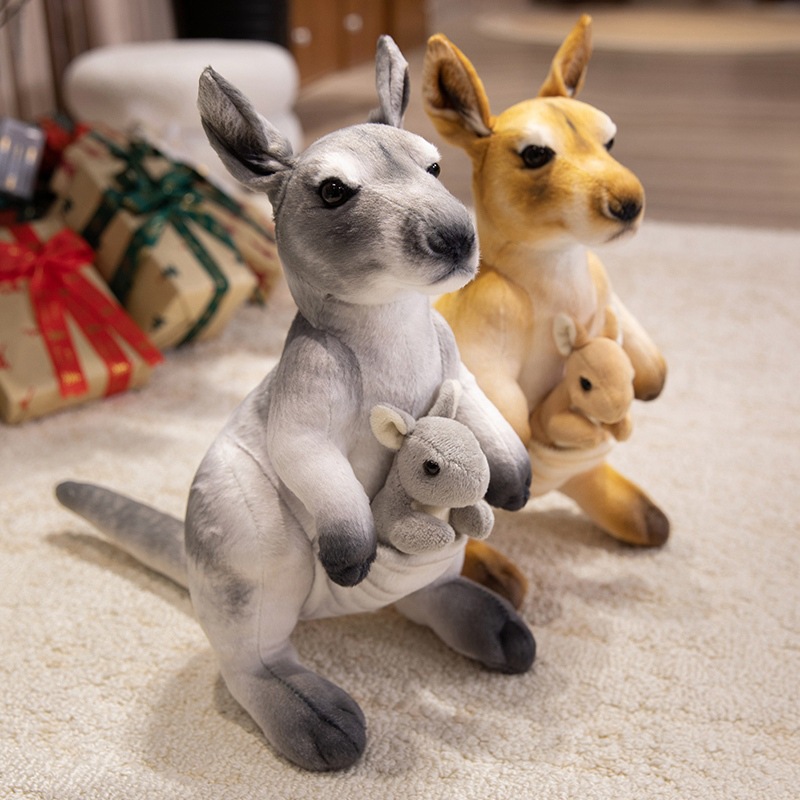 Simulación transfronteriza canguro juguetes de peluche canguro madre e hijo muñecas animales accesorios regalo de cumpleaños para niños