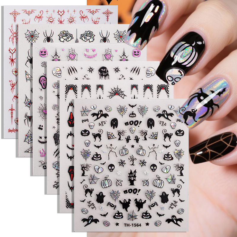 Zhengxiang's New Halloween Nail Art Stickers DIY Dark Ghost Skull Nail Stickers Cross-Border European and American Ins Scar Stickers