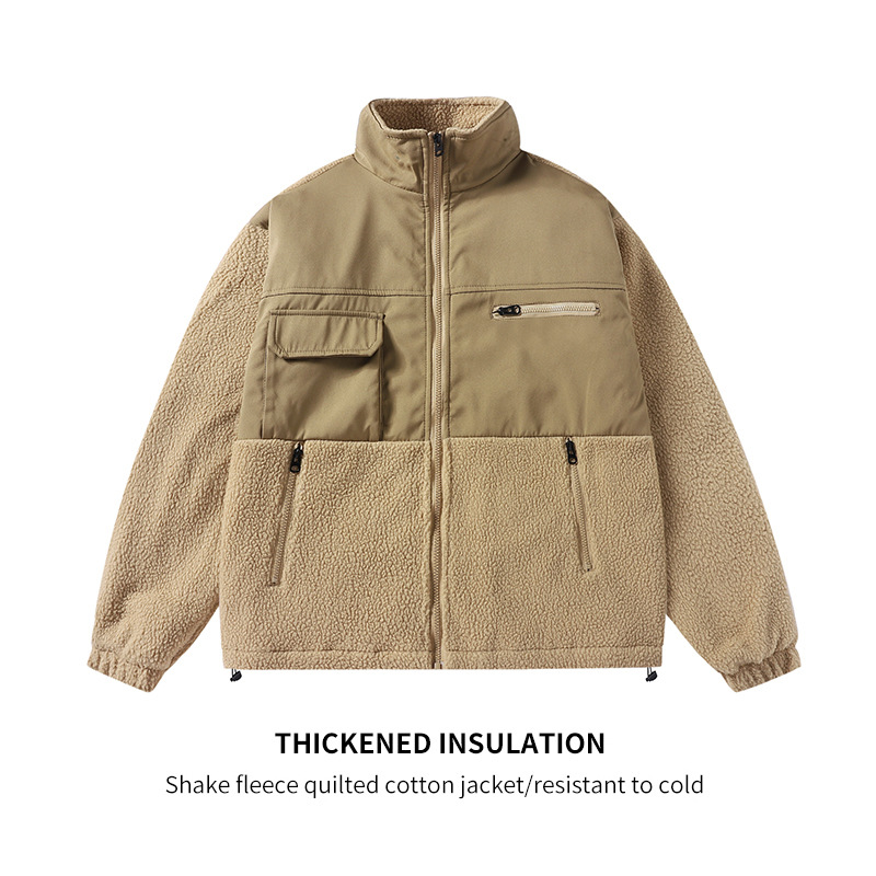 Fleece-Baumwollwattierte Jacke für Herren mit lockerem Stehkragen – Wärmende und lässige Fleece-Baumwollwattierte Jacke für Herren_voghion.com