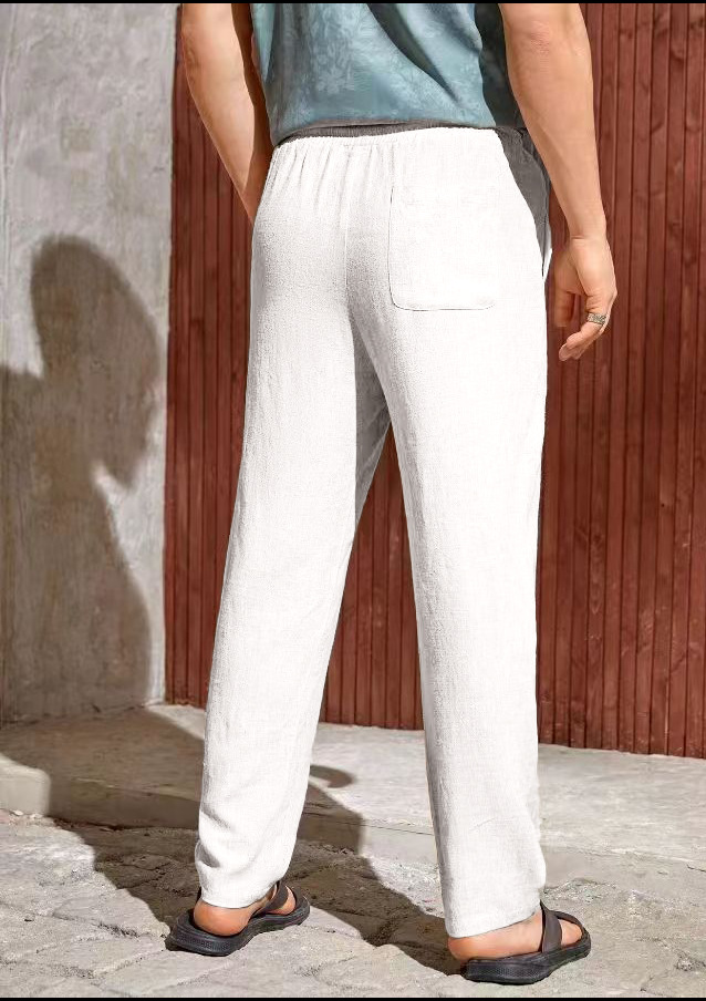 Men's Casual Cotton-linen Drawstring Trousers Breathable Fit_voghion.com
