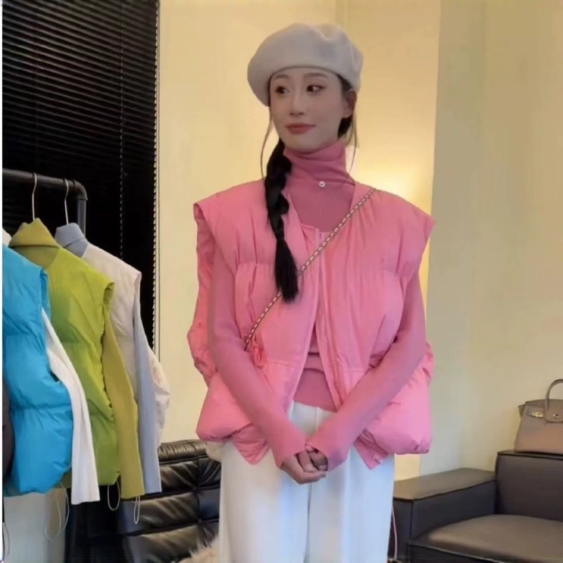 여성용 다운 재킷 조끼 가을 새로운 유럽 스타일 작은 호박 캐주얼 루즈 작은 짧은 민소매 조끼 조끼