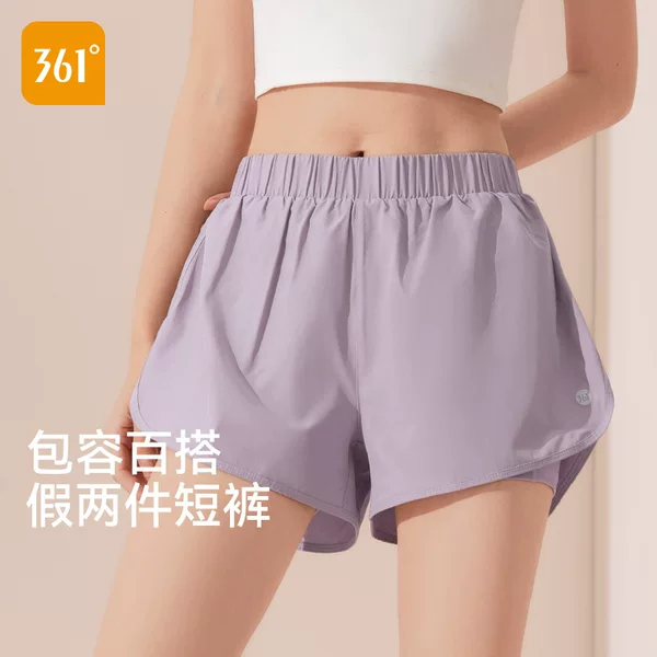 361 Sports Shorts for Women 2025 New Summer Anti-Exposure Wearable Yoga Fake Two-Piece Fitness Running Shorts