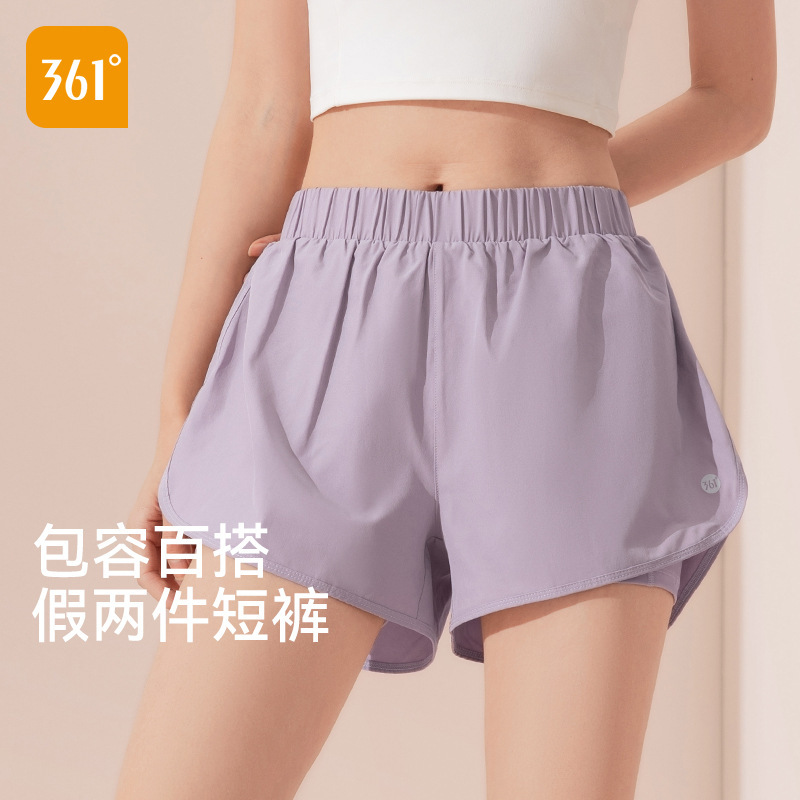 361 Sports Shorts for Women 2025 New Summer Anti-Exposure Wearable Yoga Fake Two-Piece Fitness Running Shorts