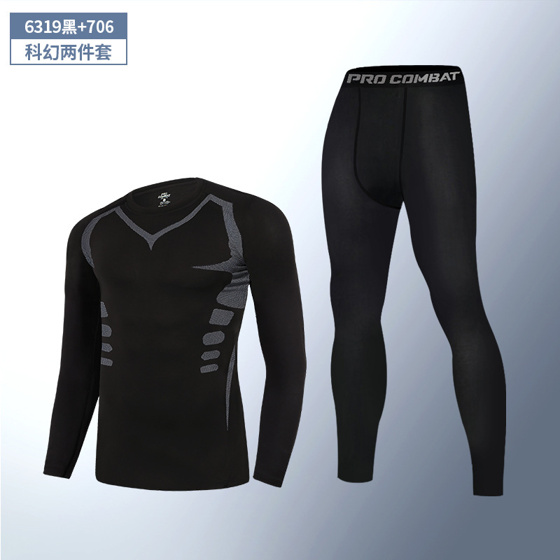 Medias de secado rápido para hombres de manga larga cálido entrenamiento para correr equipo de fitness otoño e invierno traje deportivo elástico alto