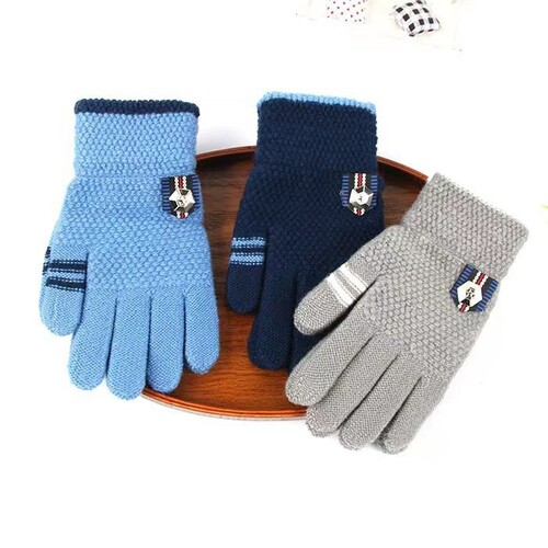 Children's gloves in winter, men and women, cute and warm, thick, middle and large children, students riding cartoon five-finger gloves