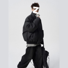 咖色棉服冬季新款美式羽绒棉衣小众显瘦棉袄短款pu皮面包服男