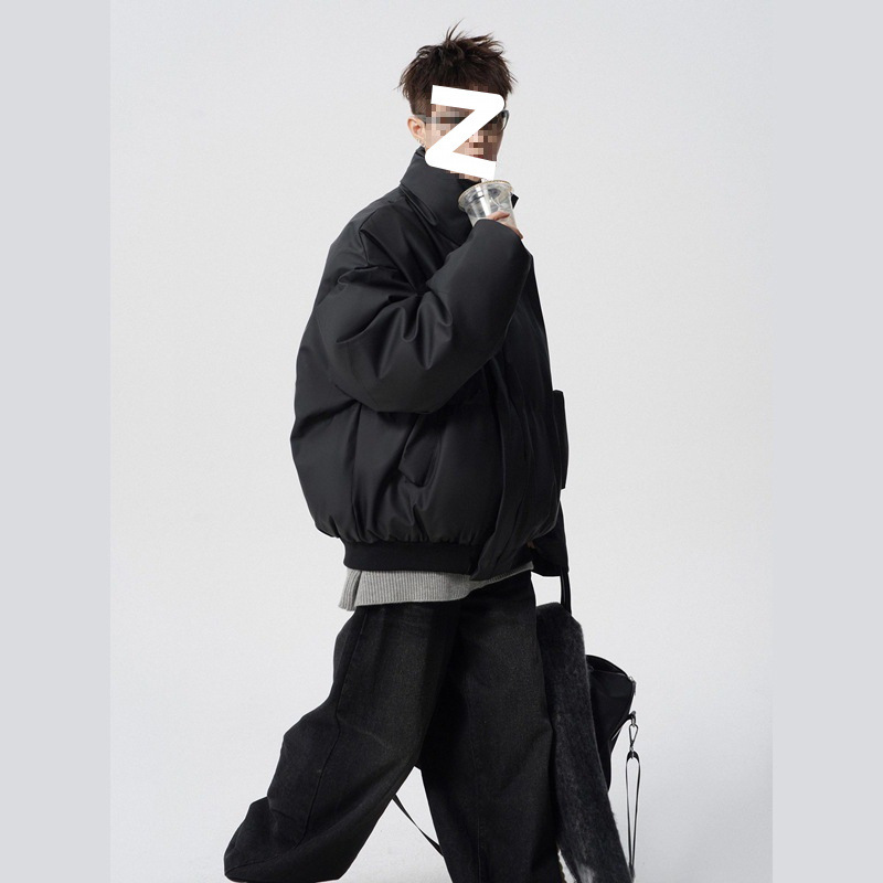 咖色棉服冬季新款美式羽绒棉衣小众显瘦棉袄短款pu皮面包服男