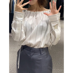 韩版时尚气质百搭显瘦简约条纹衬衫女2025年夏新款白色长袖上衣