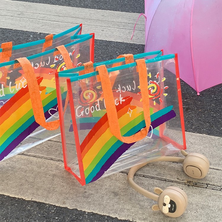 六珈透明彩虹儿童节礼品袋礼物手提袋子生日塑料包装带伴手礼
