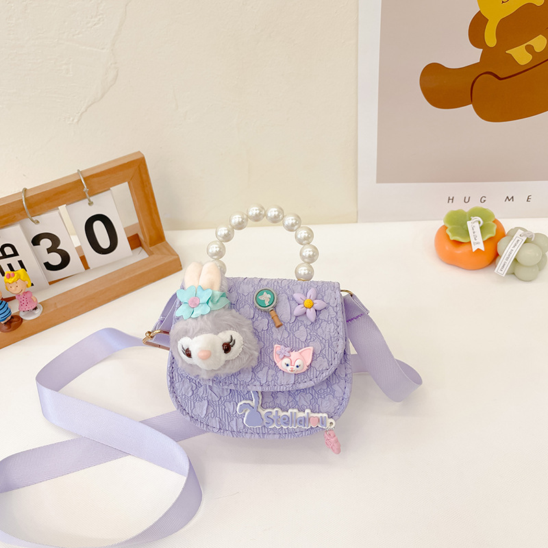 Bolso oblicuo de los niños de estilo coreano princesa estilo occidental bolso de hombro de dibujos animados conejito perla bolso niñas fuera monedero