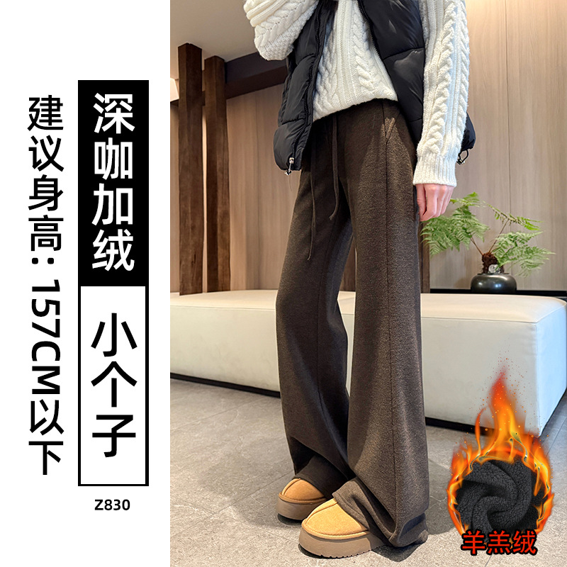 Pantalones de lana gruesas de cintura alta de boquilla de mujer otoño y invierno delgando pantalones de tracción casuales americanos micropantalones image 34