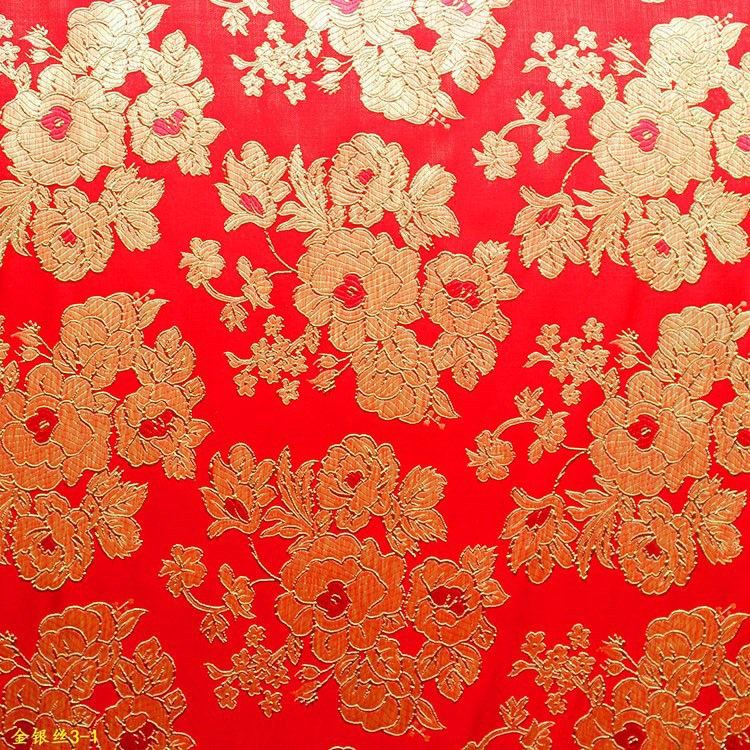中式酒店喜庆大红灯笼灯罩金银丝提花织锦缎 红底金丝织锦缎提花