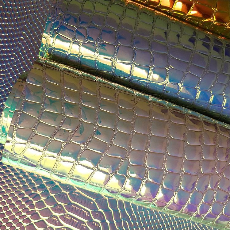 幻彩石头纹PU皮革镭射幻彩鳄鱼纹皮革面料A009幻彩镜面反光材料