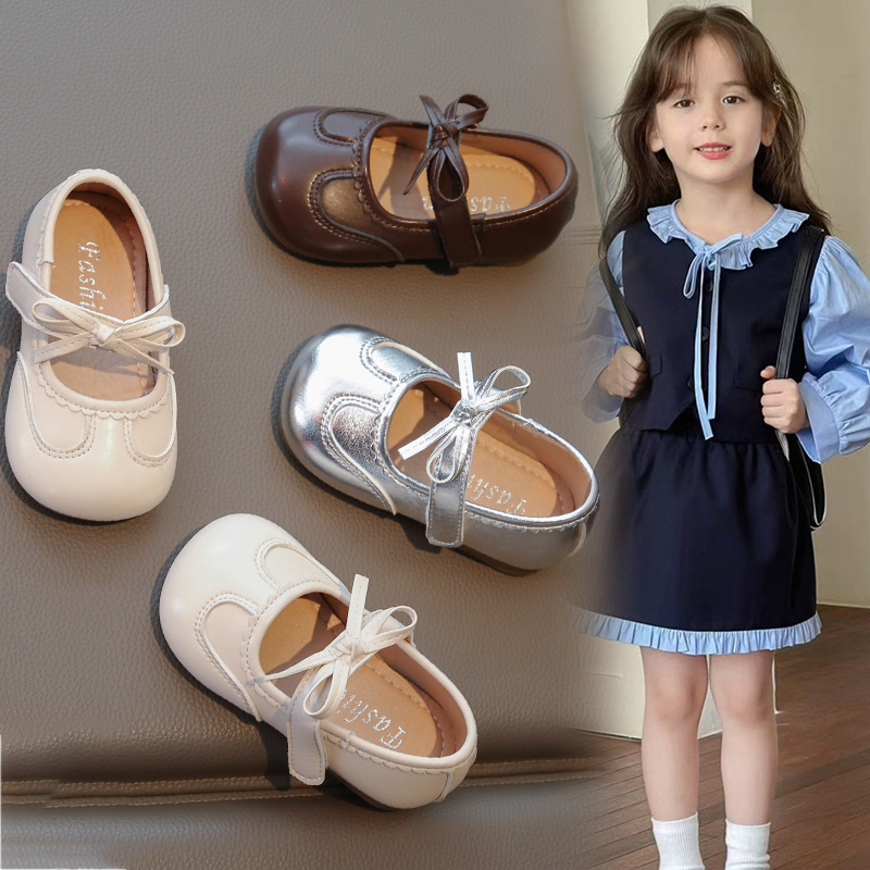 2026 Autumn New Children's Shoes Little Girls Sweet Bow Princess Shoes Korean Style Fashionable Little Girls' Single Shoes