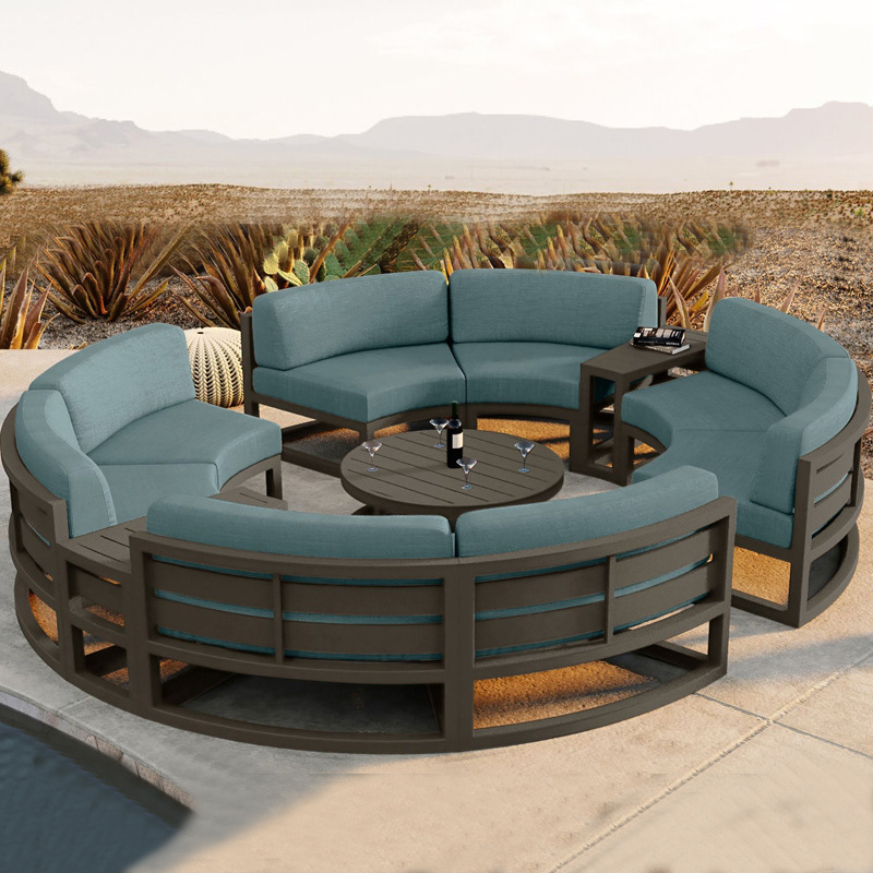 Outdoor Aluminum Waterproof Sunshade Wicker Sofa Courtyard Villa Garden Outdoor Curved Arc Leisure Sofa Set